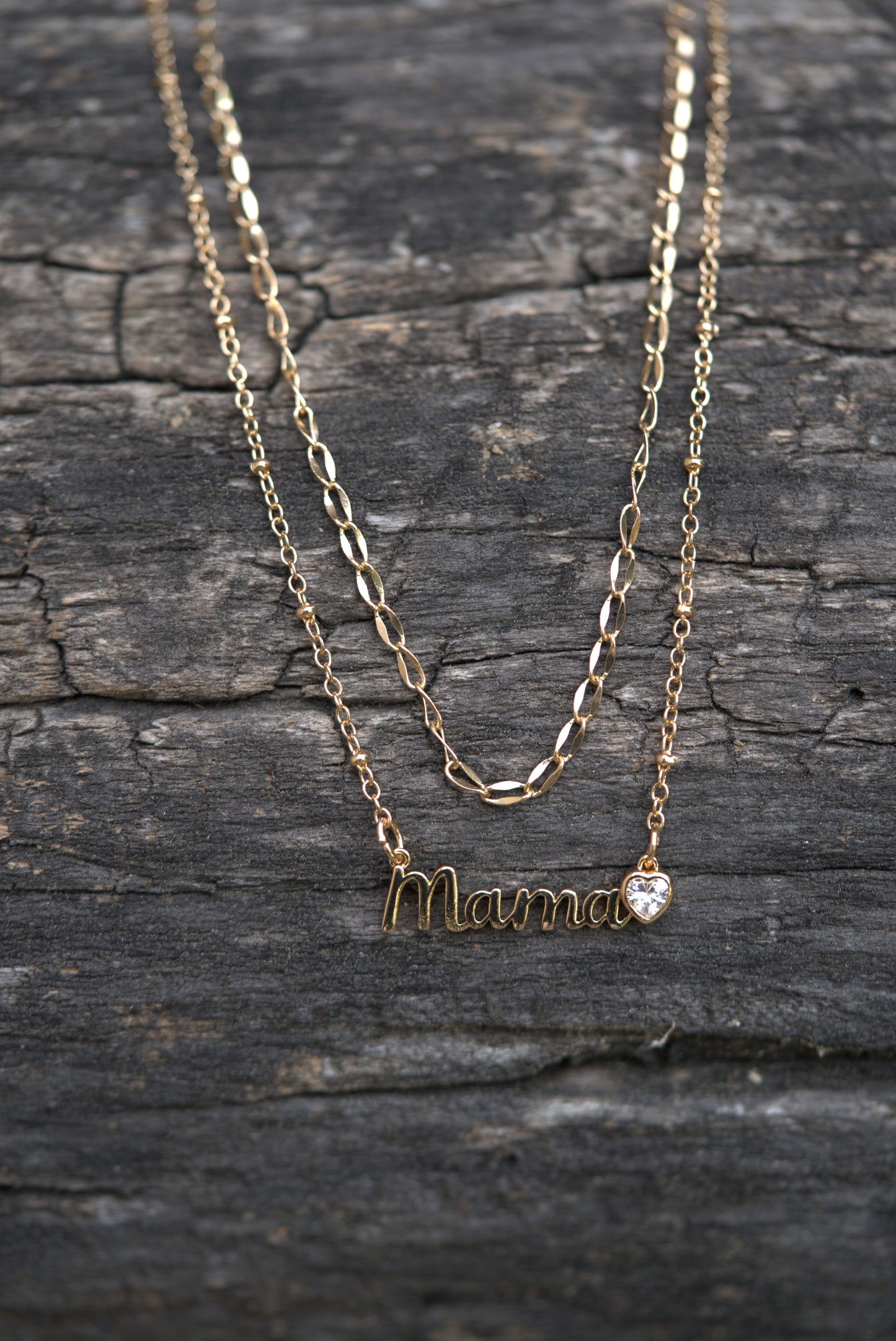 Gold “Mama” Necklace with Heart Charm