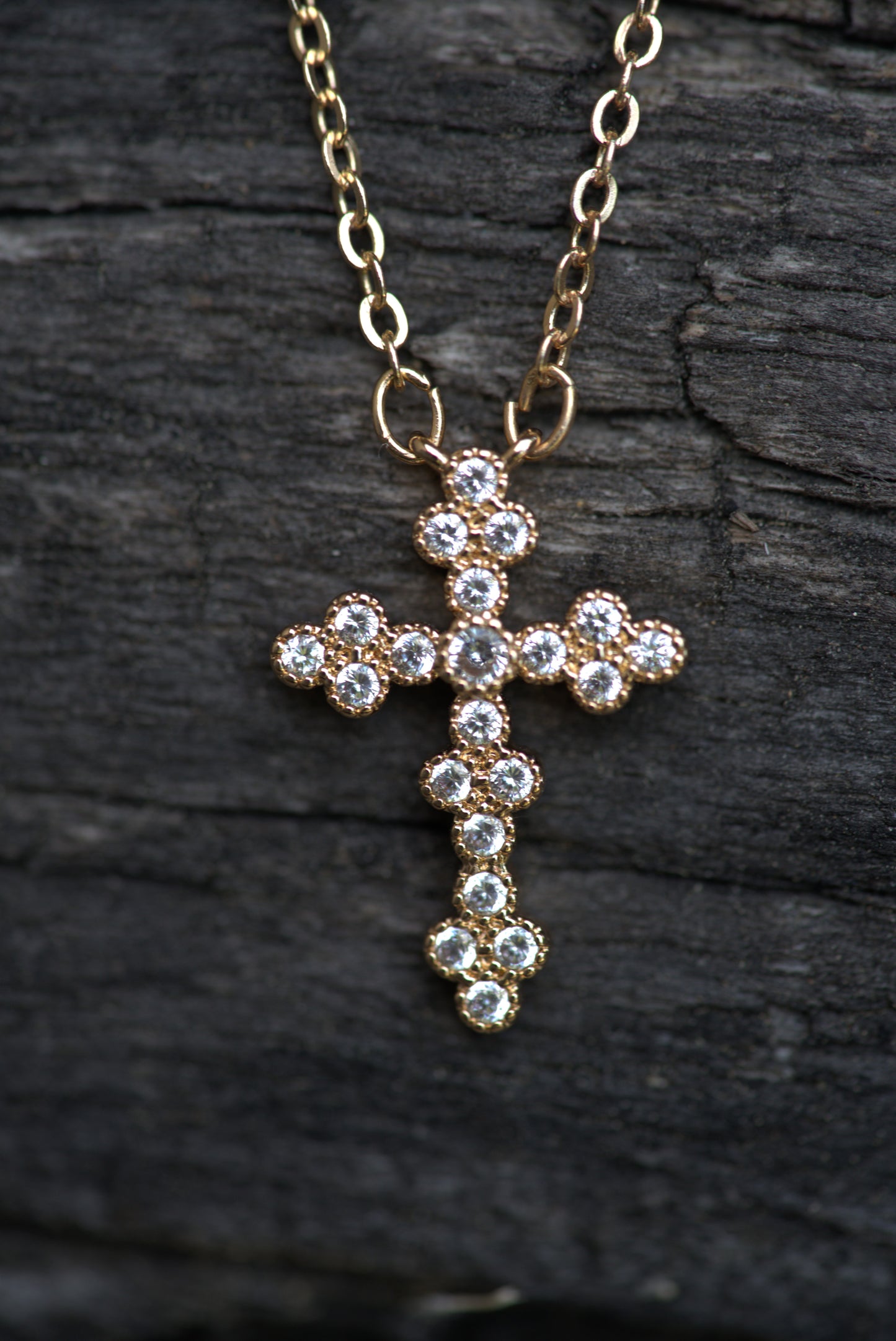 Cross Pendant Necklace with Brilliant Round-Cut CZ Stones