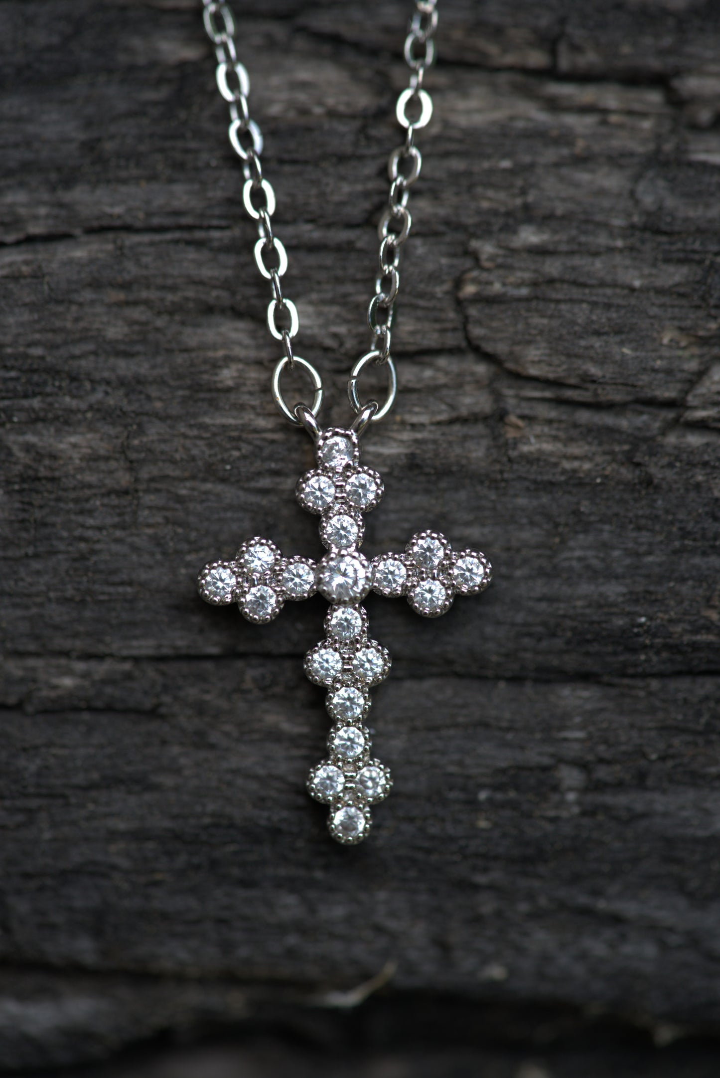 Cross Pendant Necklace with Brilliant Round-Cut CZ Stones