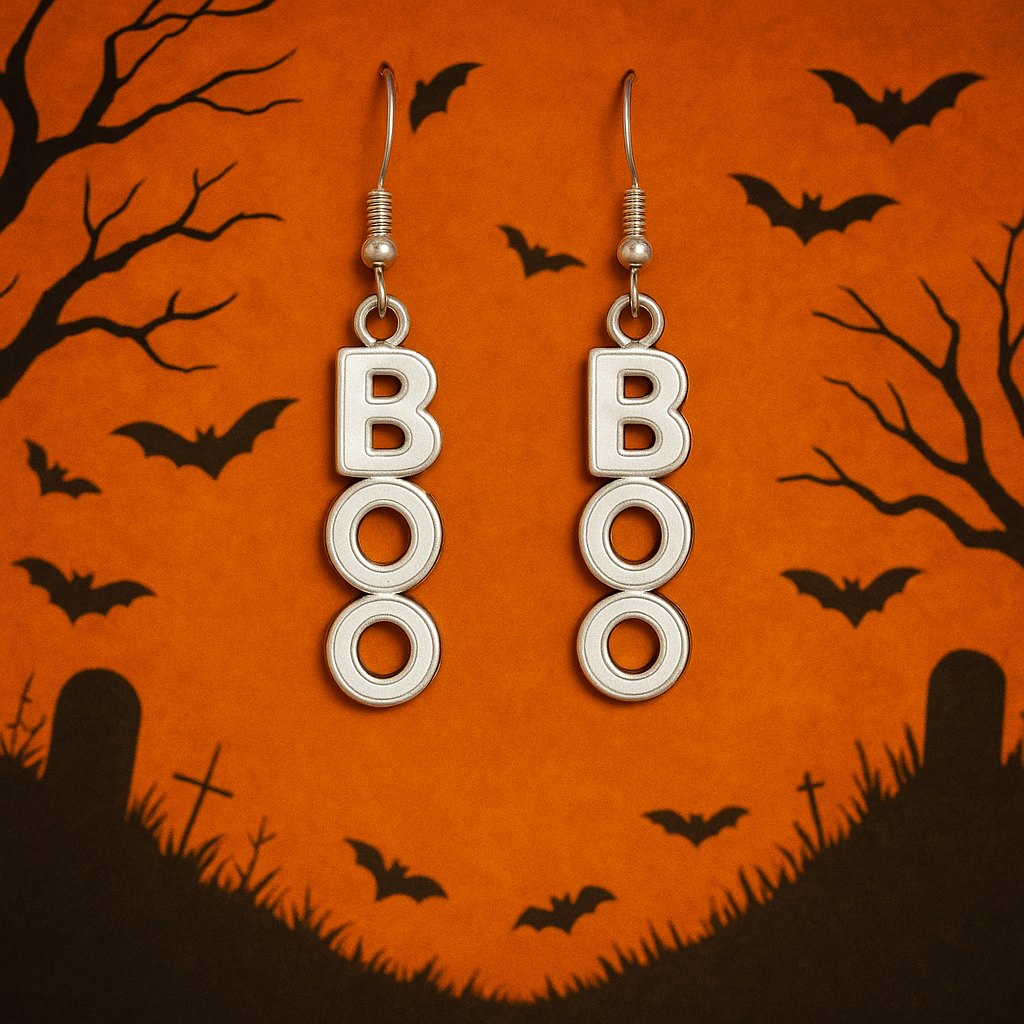 White BOO Dangle Earrings