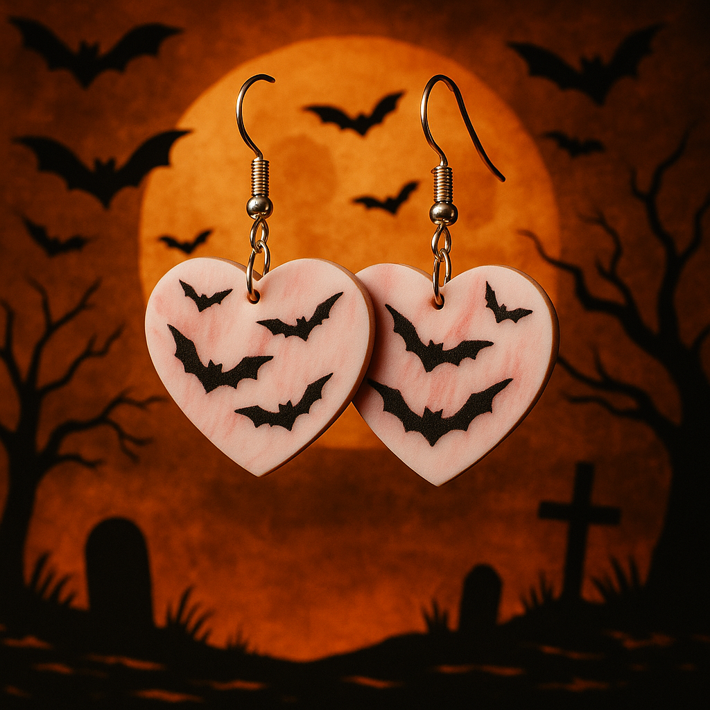 Bat Heart Dangle Earrings