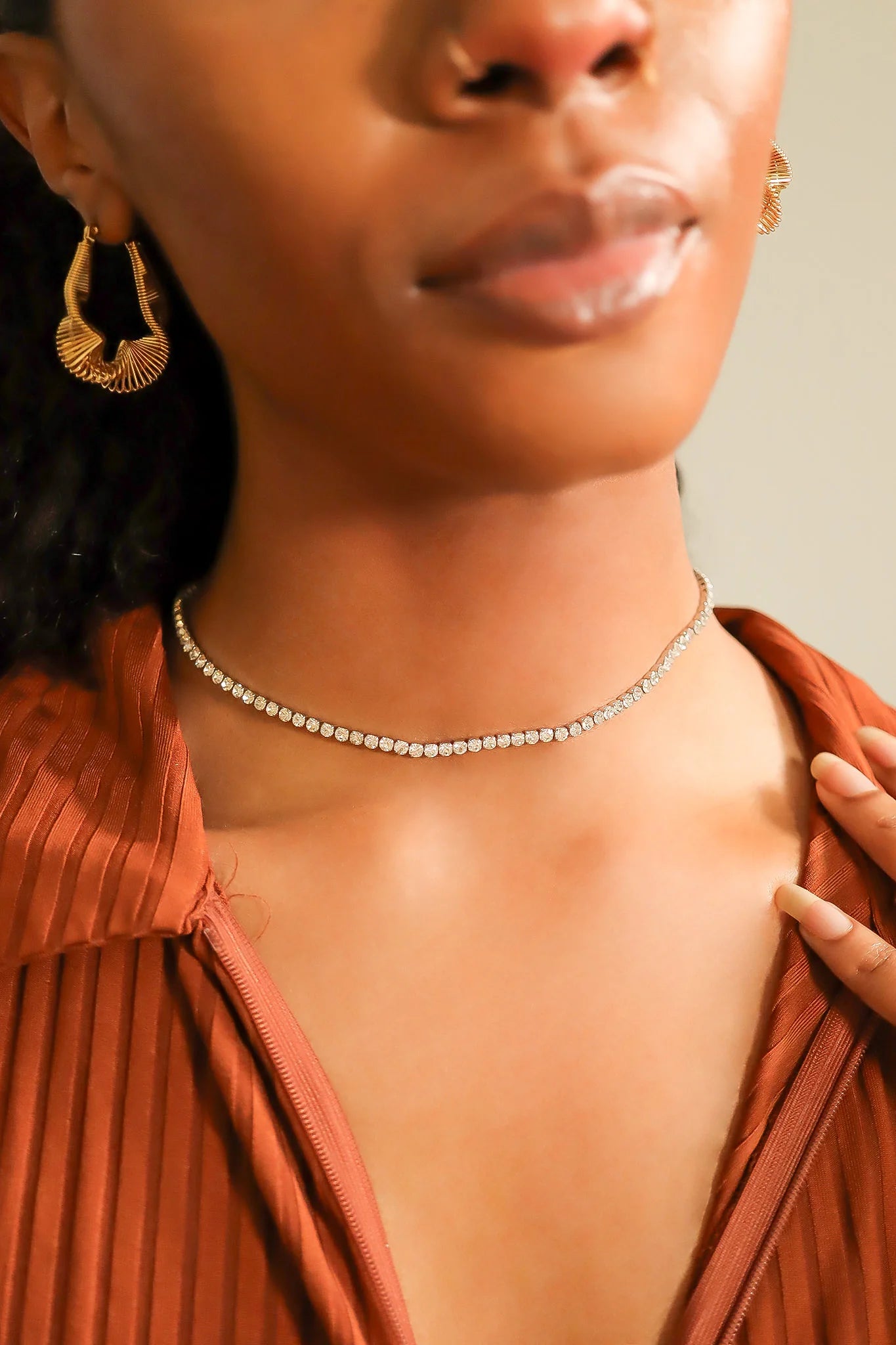 Stainless steel CZ tennis chain necklace