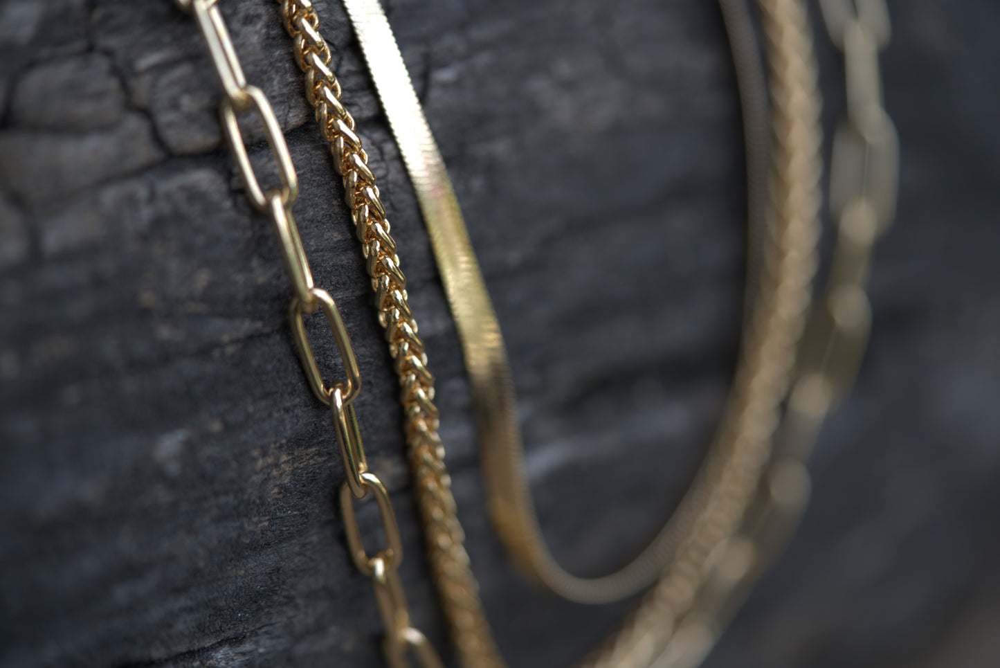 18K Gold Layered Chain Necklace Set – Paperclip, Herringbone, & Rope.