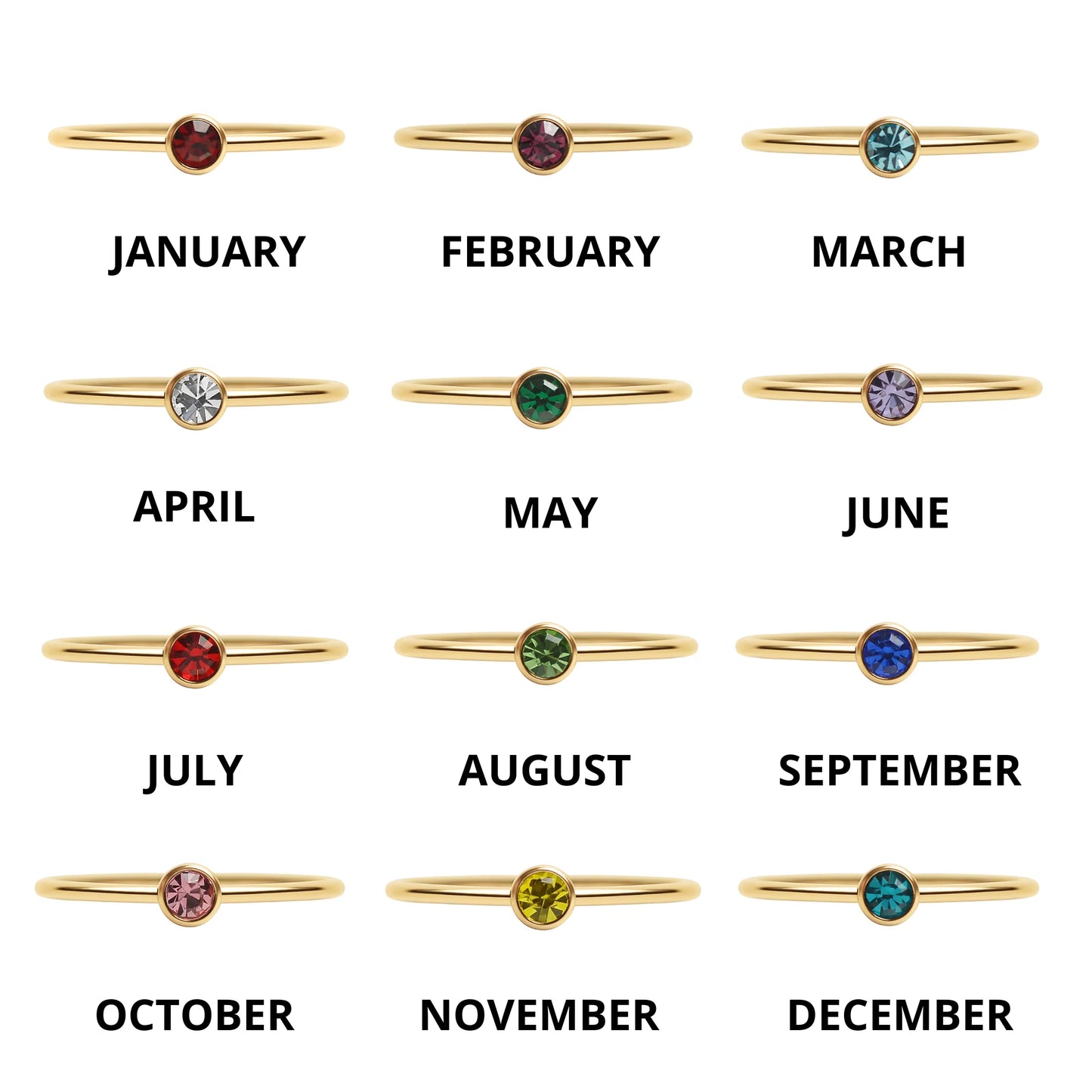 18K Gold PVD birthstone ring