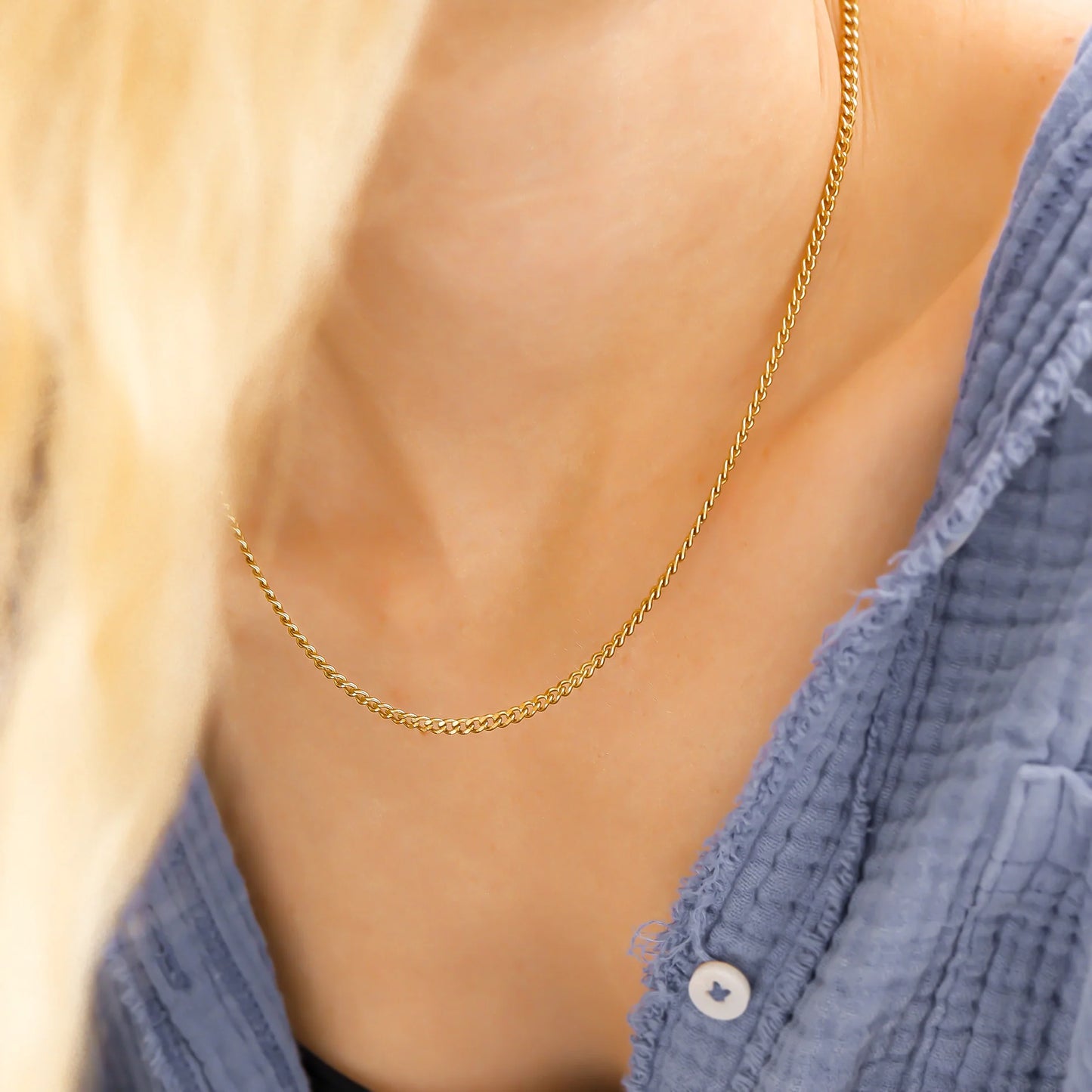 18K Gold PVD Steel Diamond Cut Curb Necklace