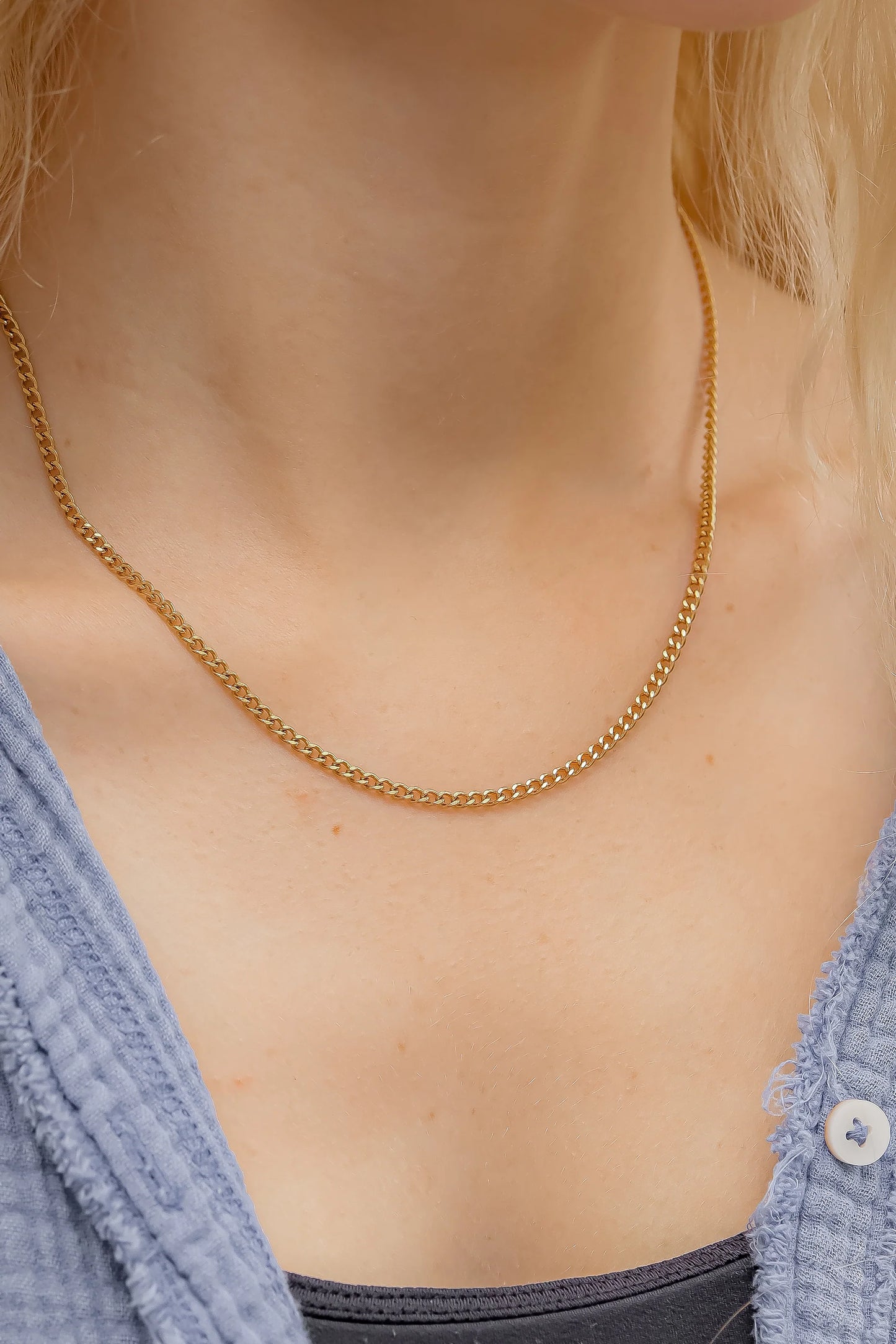 18K Gold PVD Steel Diamond Cut Curb Necklace
