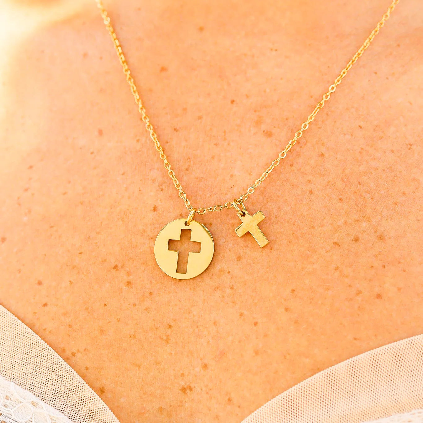 18k Gold PVD cutout cross charm necklace