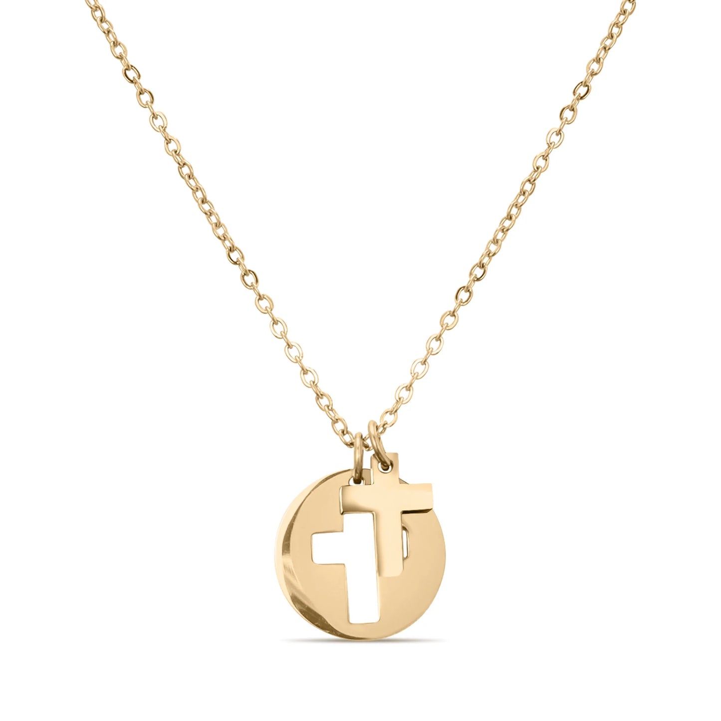 18k Gold PVD cutout cross charm necklace