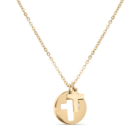 18k Gold PVD cutout cross charm necklace
