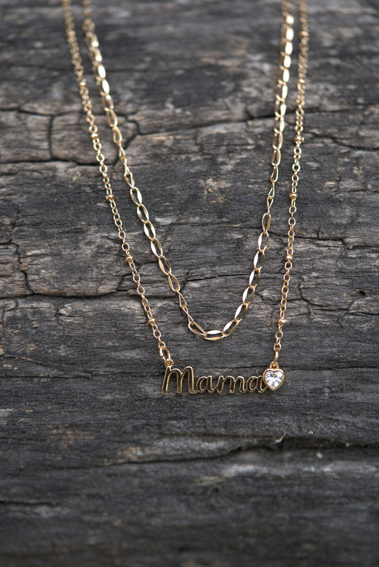 Gold “Mama” Necklace with Heart Charm