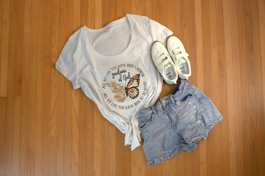 Goodness of God Graphic Tee with Butterfly & Floral Design