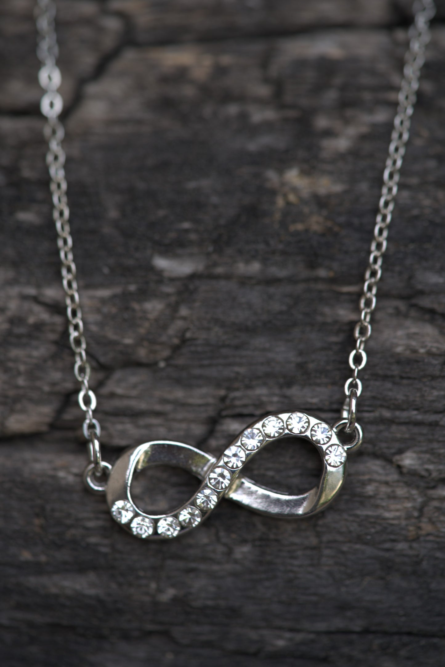 Stainless Steel Infinity Necklace with Crystal Accents