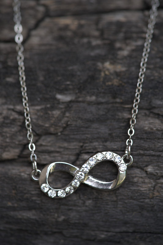 Stainless Steel Infinity Necklace with Crystal Accents