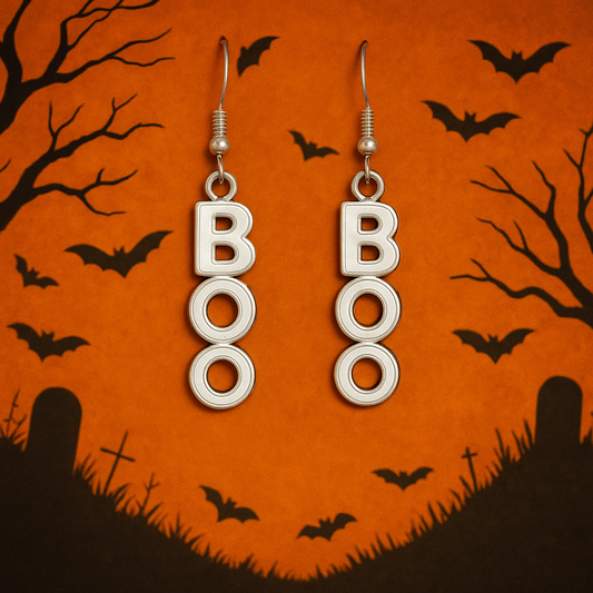 White BOO Dangle Earrings
