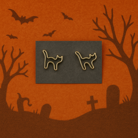 Black Cat Outline Stud Earrings