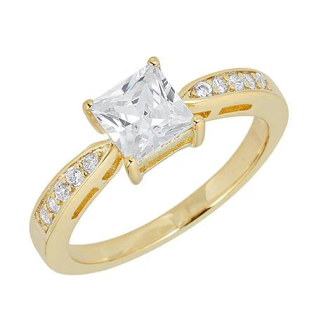 CZ center stone with CZ accents gold plated ring