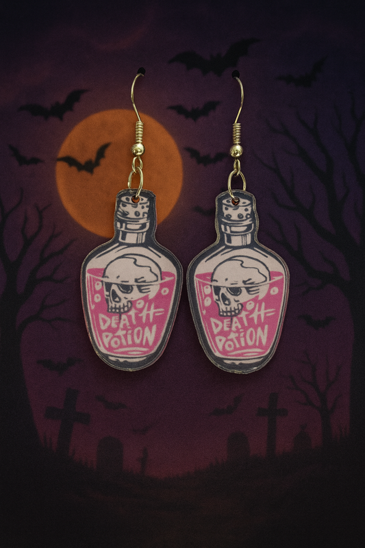 Death Potion Bottle Dangle Earrings