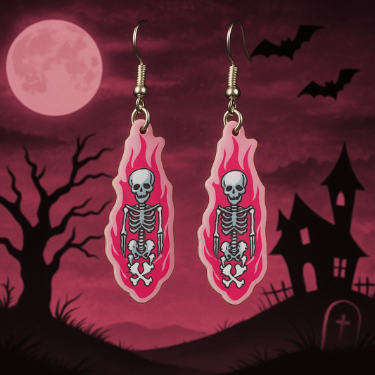 Flaming Skeleton Dangle Earrings