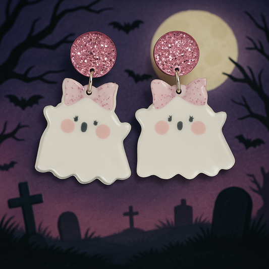 Glitter Bow Ghost Dangle Earrings