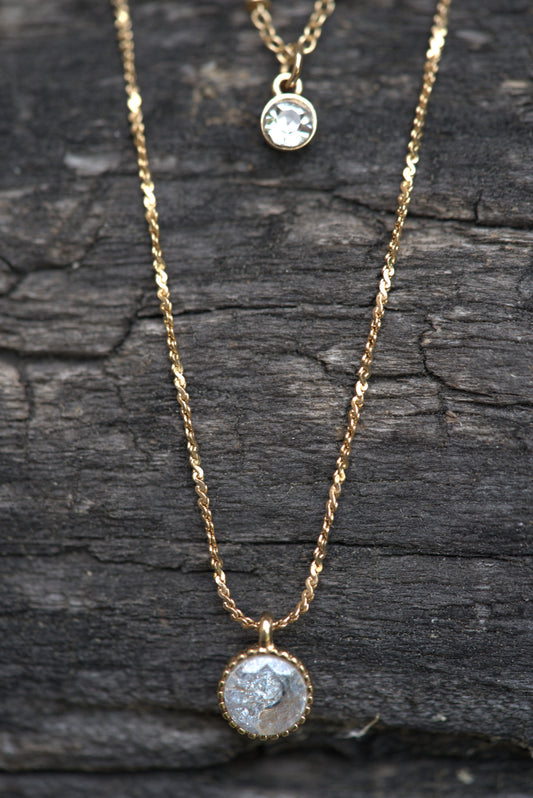 Gold-Plated Double Pendant Necklace with Crystal and Textured Disc