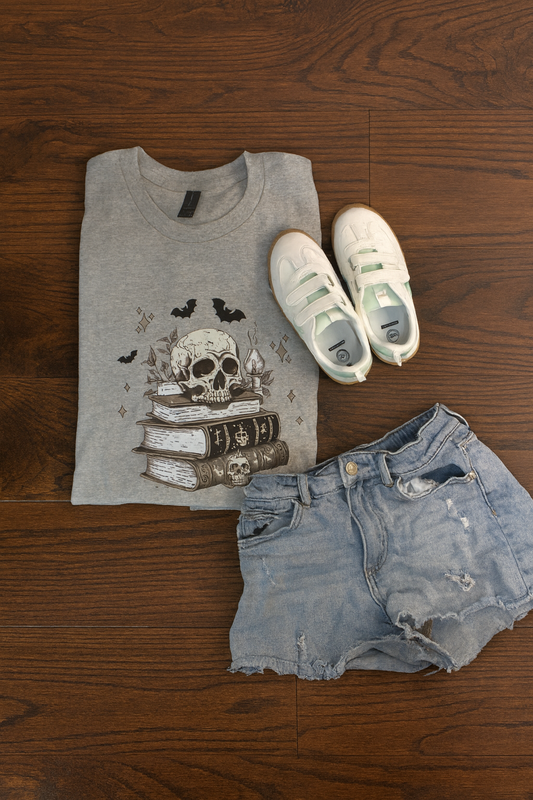 Grey Skull & Books Graphic Tee