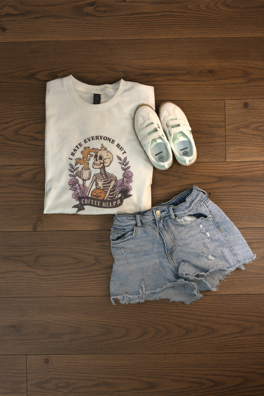 Halloween Coffee Skeleton Graphic Tee