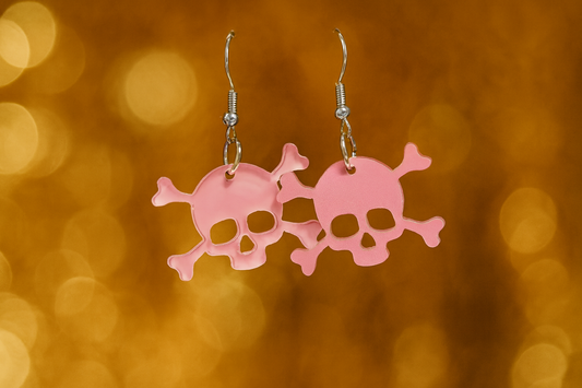 Pink Skull and Crossbones Dangle Earrings