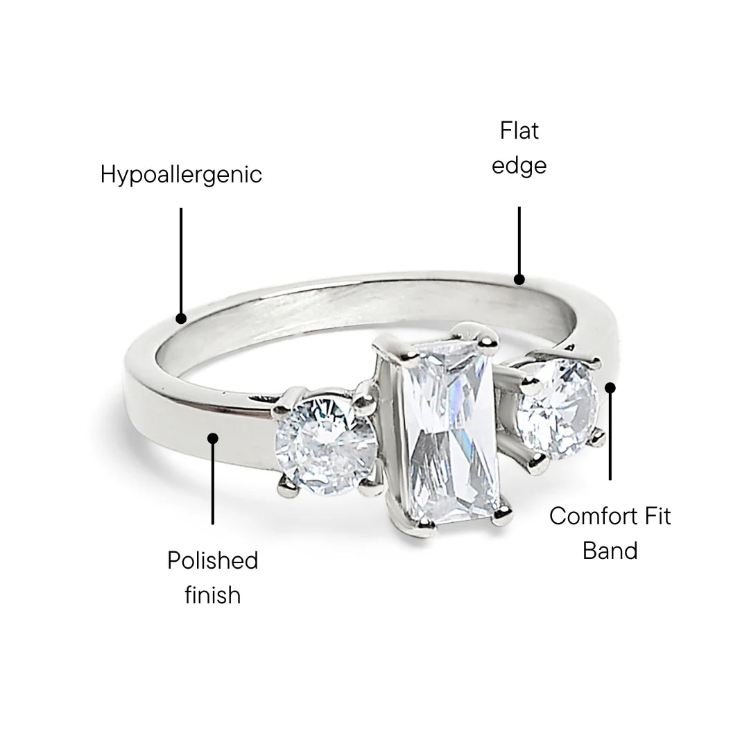 Rectangular CZ accent stones ring