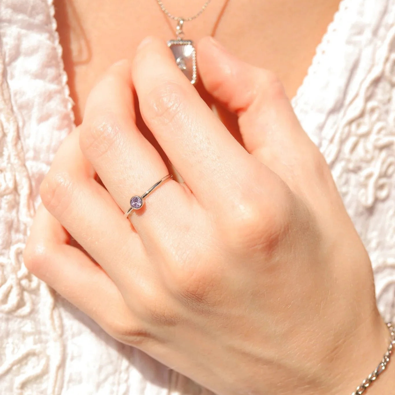 Stainless steel birthstone stacking ring
