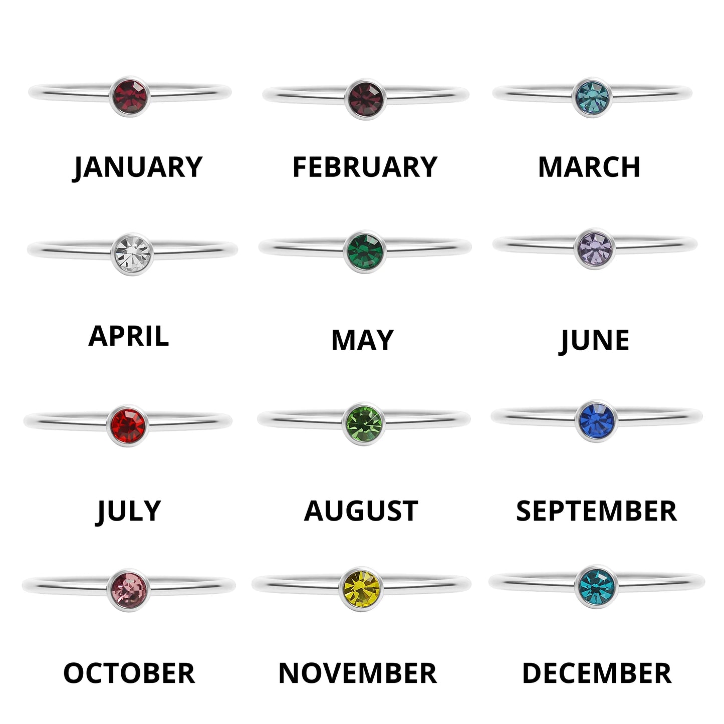 Stainless steel birthstone stacking ring