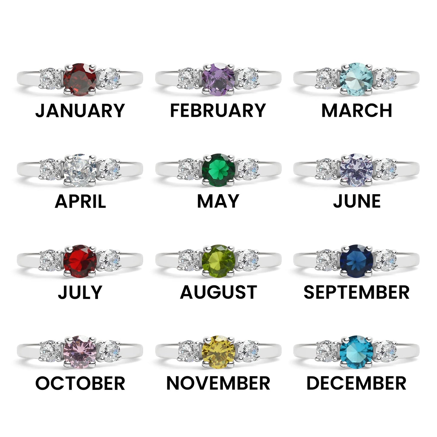 Stainless Steel Birthstone Rings with CZ Accents
