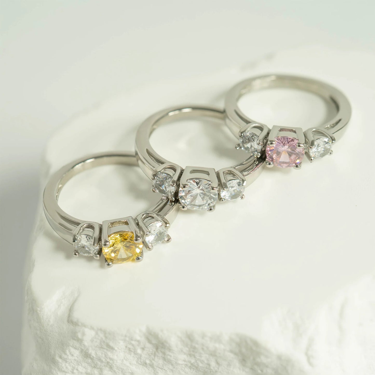 Stainless Steel Birthstone Rings with CZ Accents