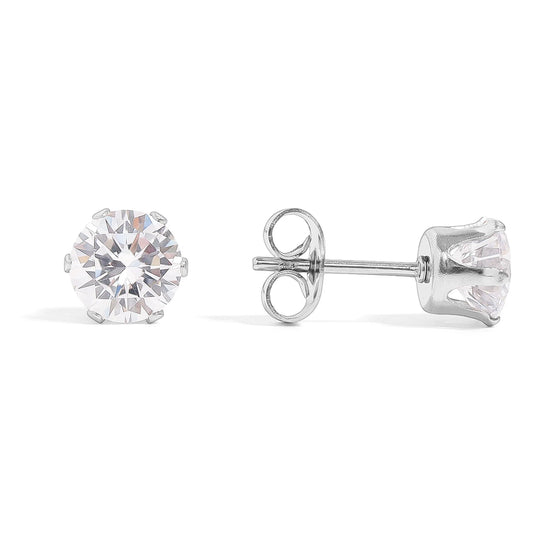 Stainless Steel Round CZ Stud Earrings