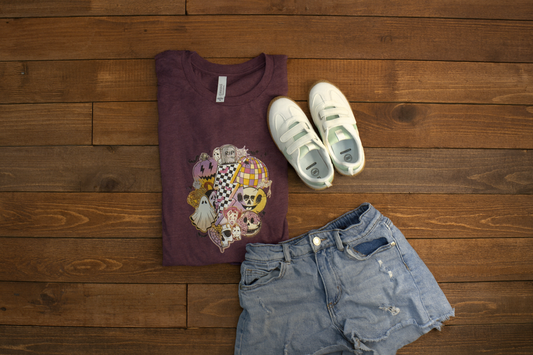 Vintage Maroon Shirt with Spooky Cartoon