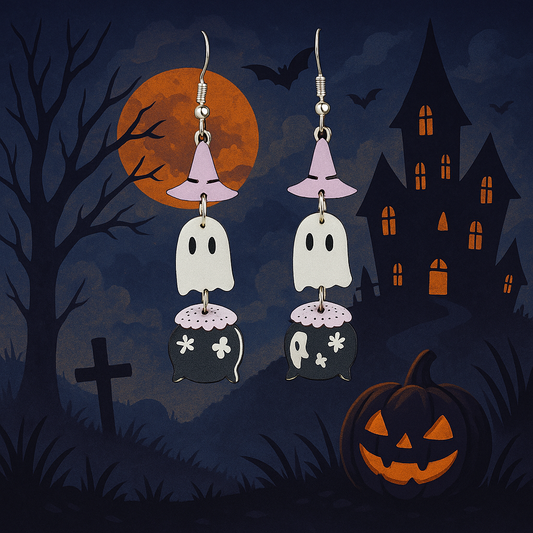 Witchy Cauldron Ghost Dangle Earrings