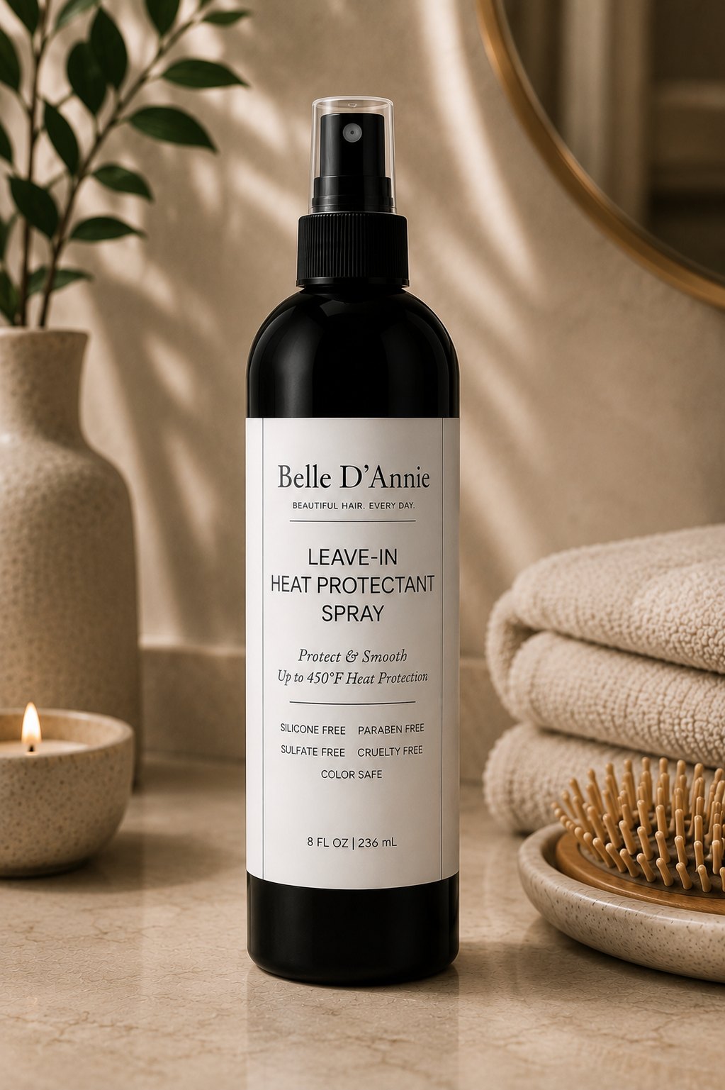 Belle D'Annie Leave-In Heat Protectant Spray for detangling and thermal protection
